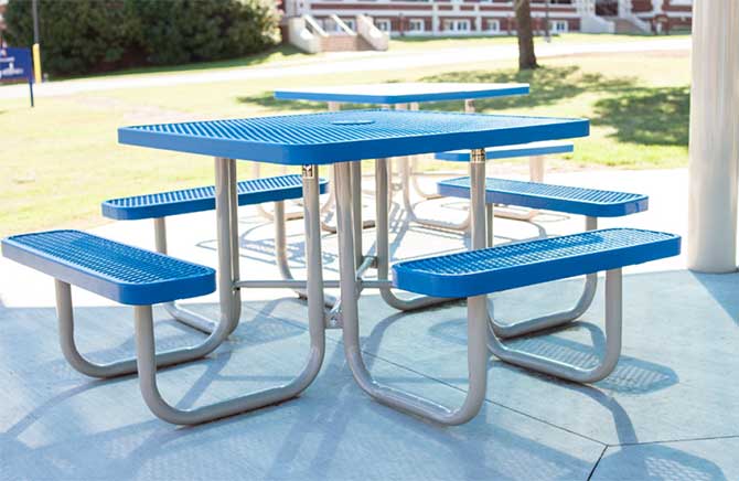 Blue Picnic Tables in a park setting by Kraftsman