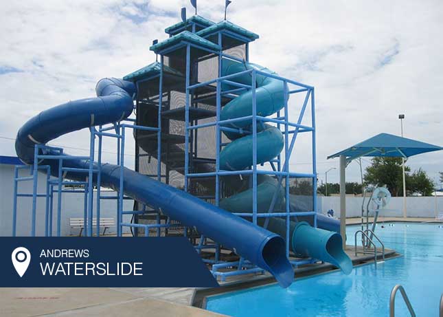 Giant Commercial Water Slide by Kraftsman at the revitalized Andrews, TX public pool