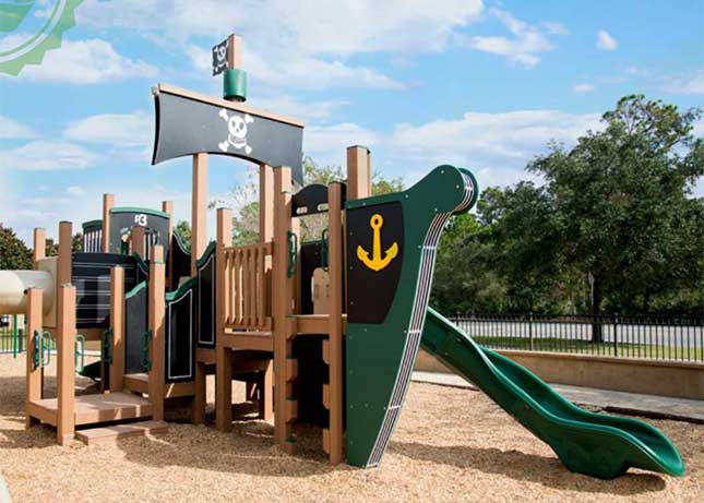 Recycled Plastic Playground Equipment with a pirate ship theme by Kraftsman