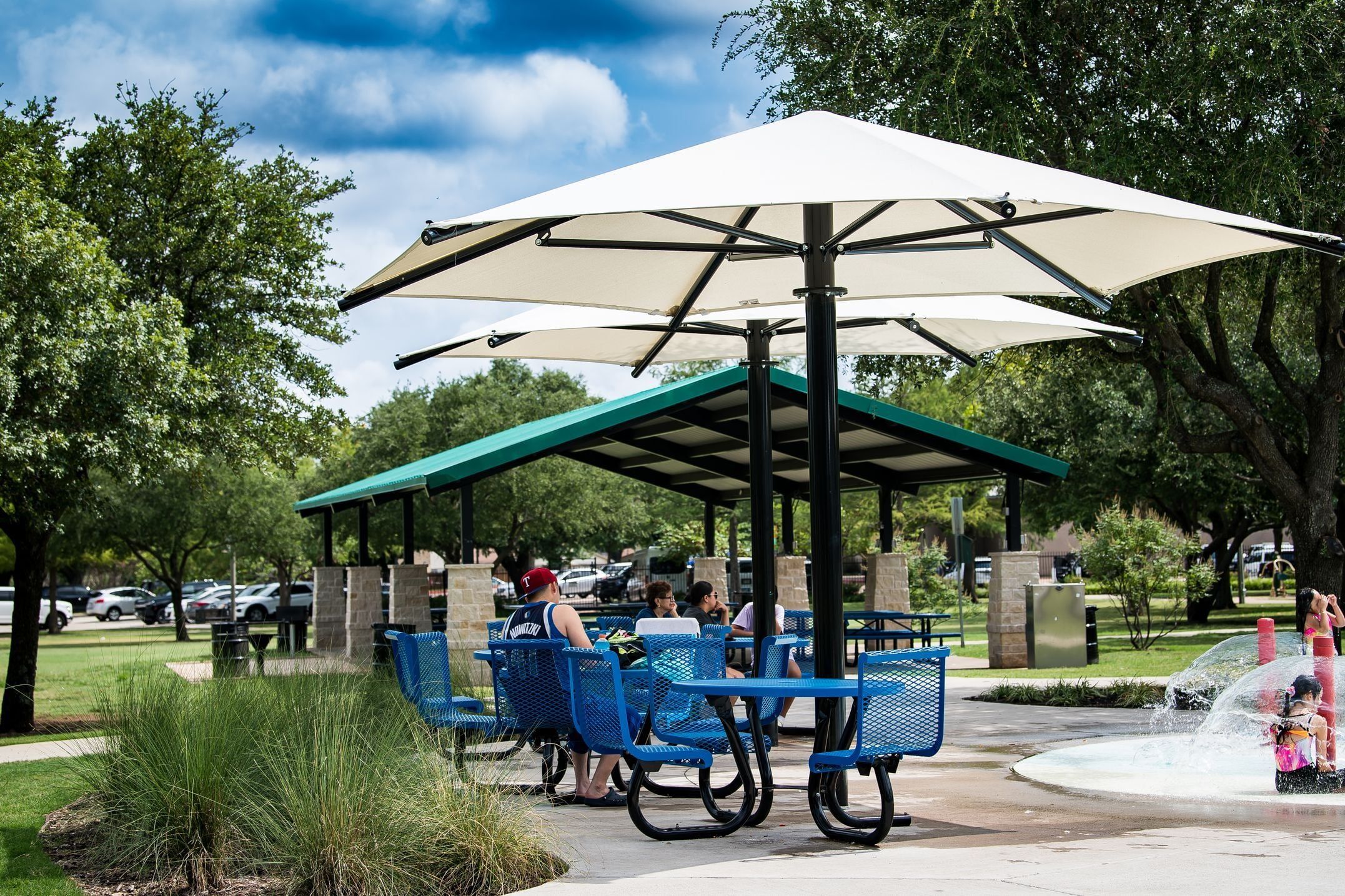 Armstrong Park-TX-Shade and Site Amenities-Hexagon Umbrella and Cafe Table T42RASS-18