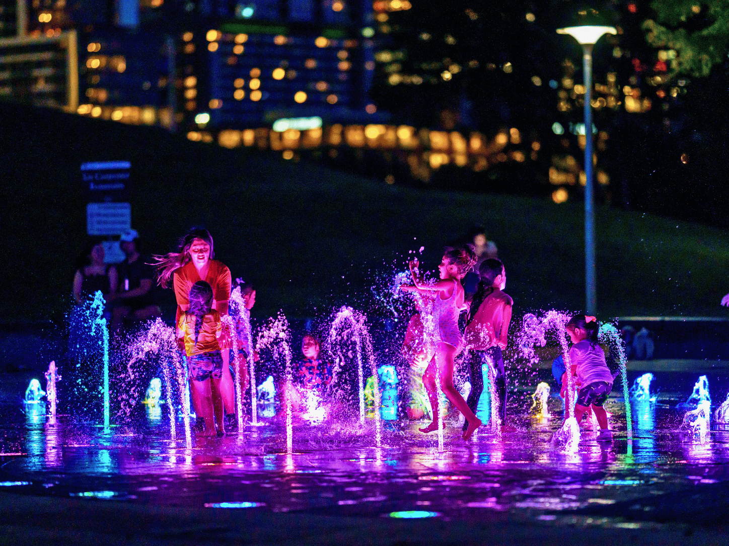 Liz Carpenter Playable Fountain at Night