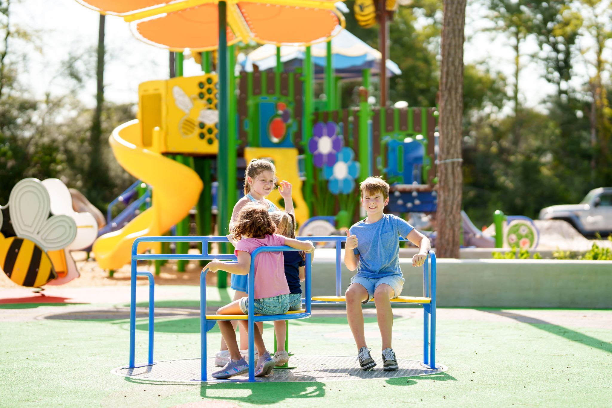 Pollinator Park Honeybee Themed Playground Inclusive Merry-Go-Round